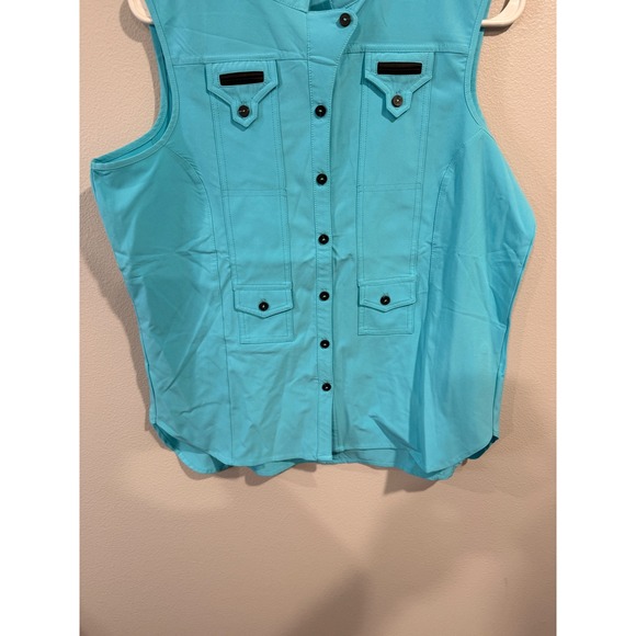 Jamie Sadock Turquoise Sleeveless Collared Button Front Shirt Top Women's Medium - Picture 3 of 8